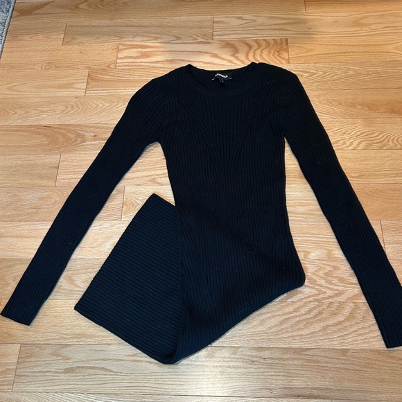 Black Ribbed Sweater Dress - Picture 2 of 4